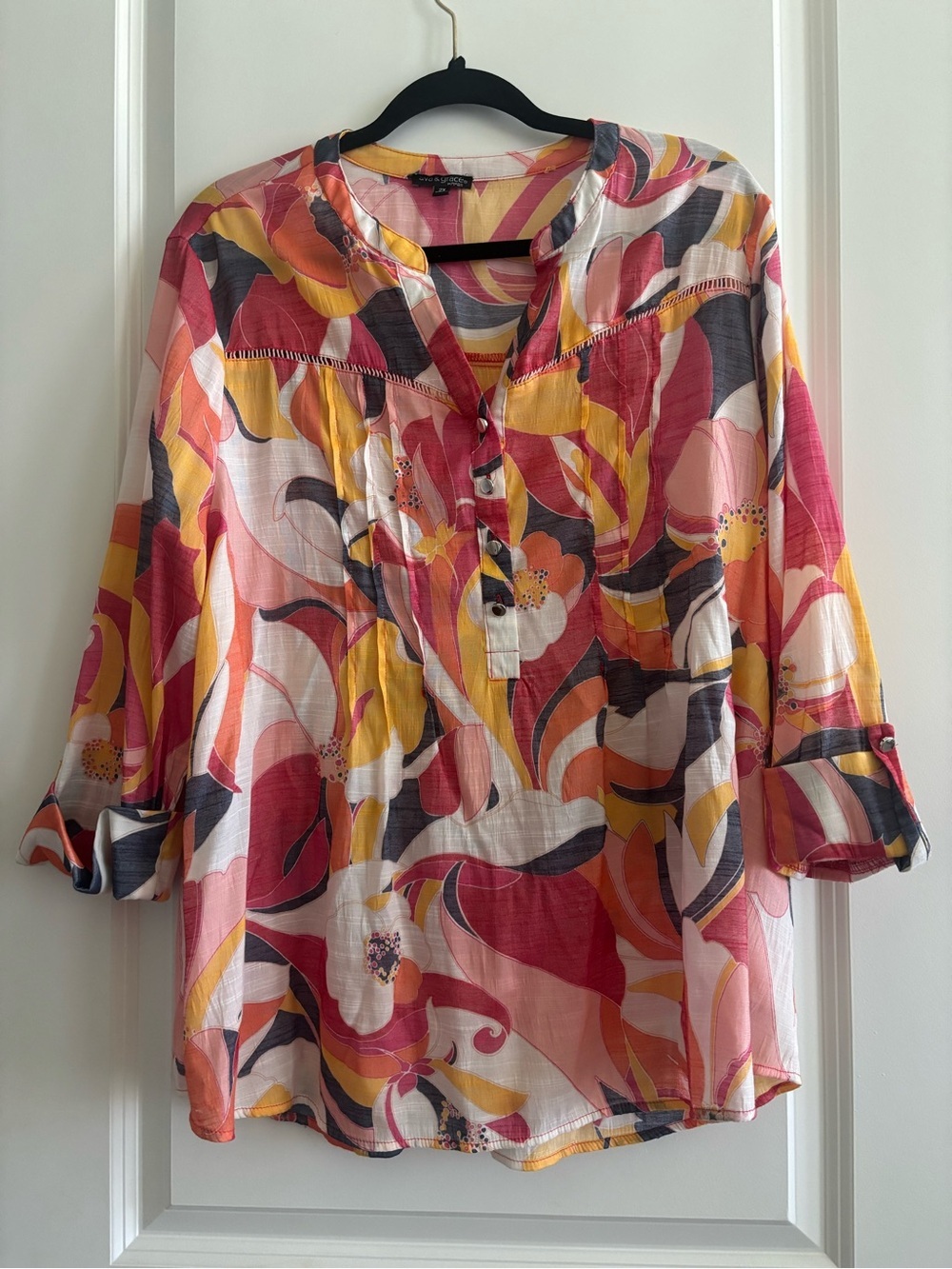 Ava & Grace 2X Bold Floral Blouse Plus Size Boho Flowy Top Bright - Picture 4 of 6